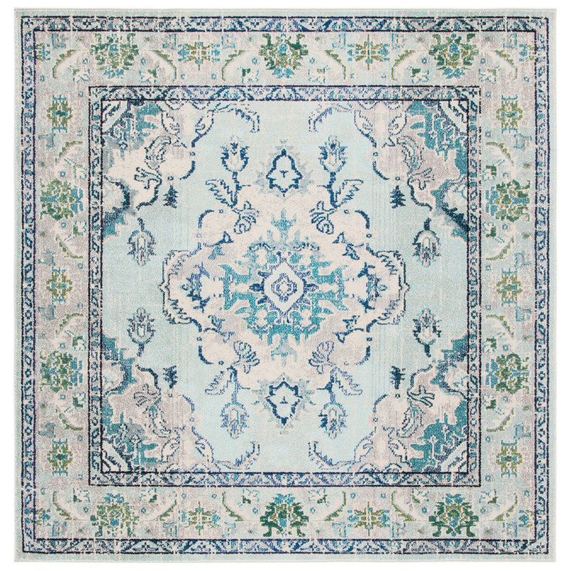 Almyra Oriental Area Rug, Square 3', Light Blue/Ivory