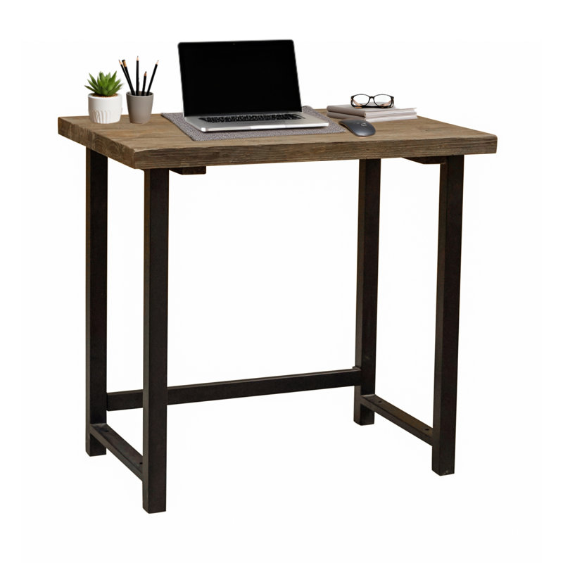 Rundell Pomona 32 in. Wide Small Metal and Solid Wood Solid Finish Desk with Wood Variations, Durable Lacquer Finish & Nylon Floor Levelers, Home Office Furniture, Accent Furniture