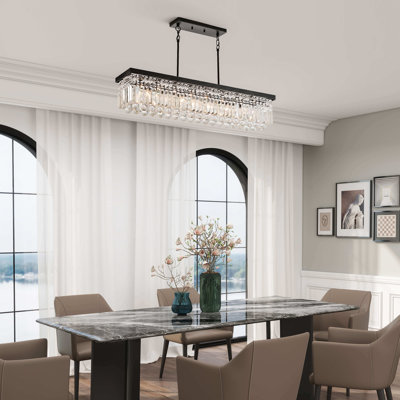 Gisela 8-light 39.4" Antique Black Rectangle Crystal Chandelier
