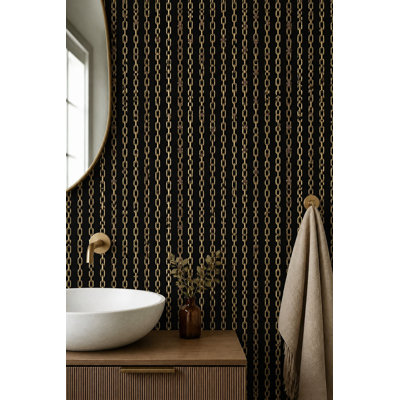 Papier peint Chaînes dorées sur fond noir, amovible, style industriel Glamour, double rouleau