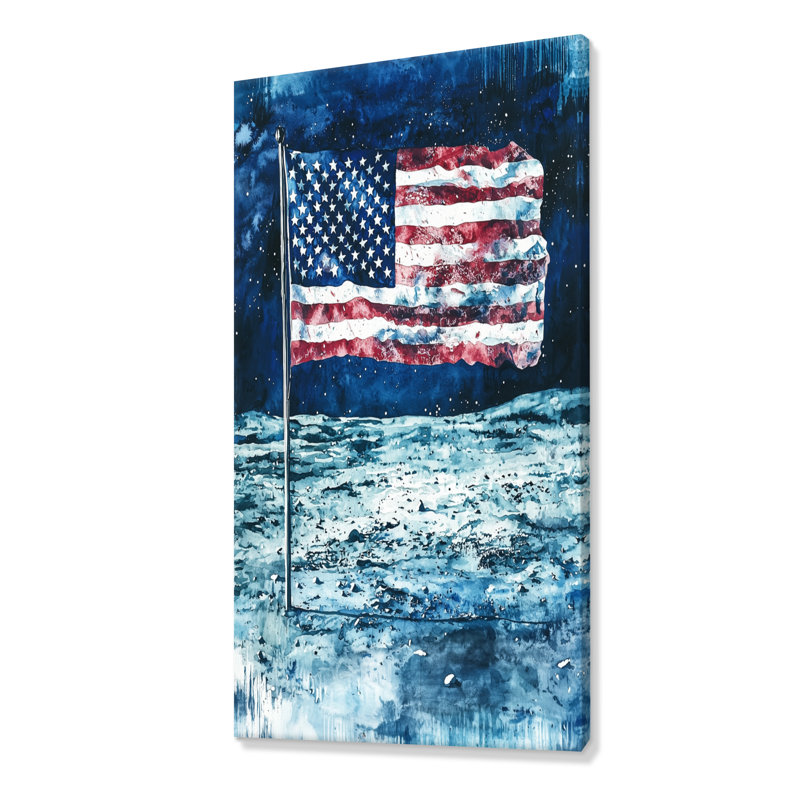«Usa Flag On The Moon Landing I», art sur toile, H 60 po x l 28 po, Toile tendue, Ne s’applique pas