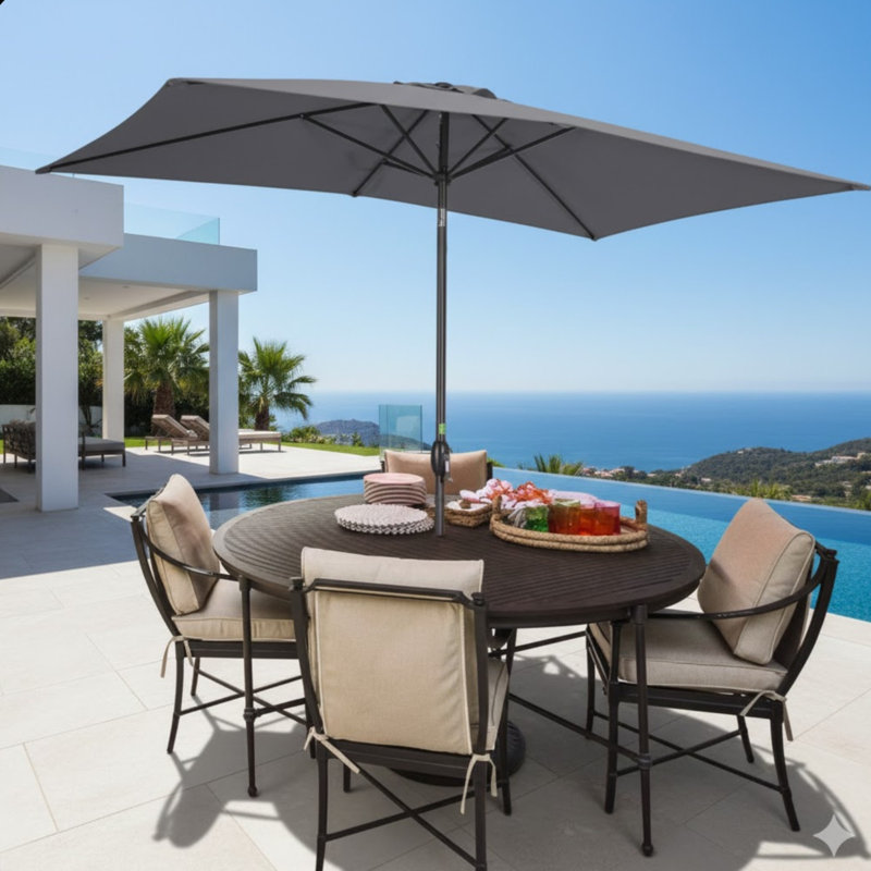 Parasol de patio rectangulaire avec manivelle (sans base), Gris