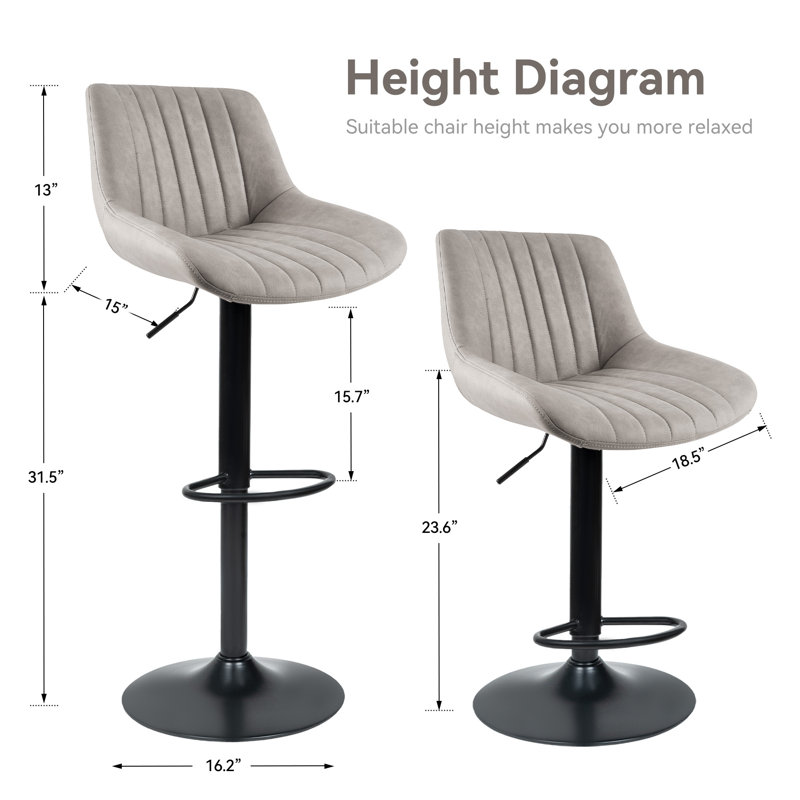 Height Adjustable Swivel Bar Stool, Black, Grey