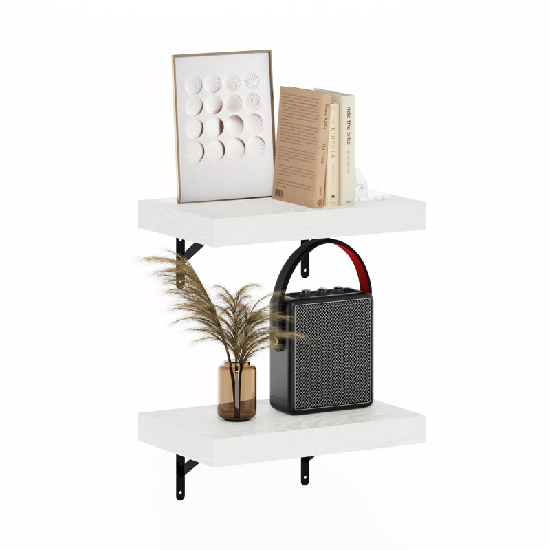 Beyhan 2 Piece Bracket Shelf, 4.19cm H x 37.01cm W x 23.8cm D, White Texture