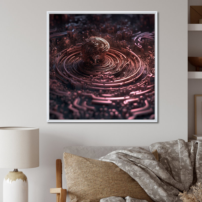 Cœur du labyrinthe en chrome rose - impression, H 16 po x l 16 po x P 1 po, Cadre flottant blanc