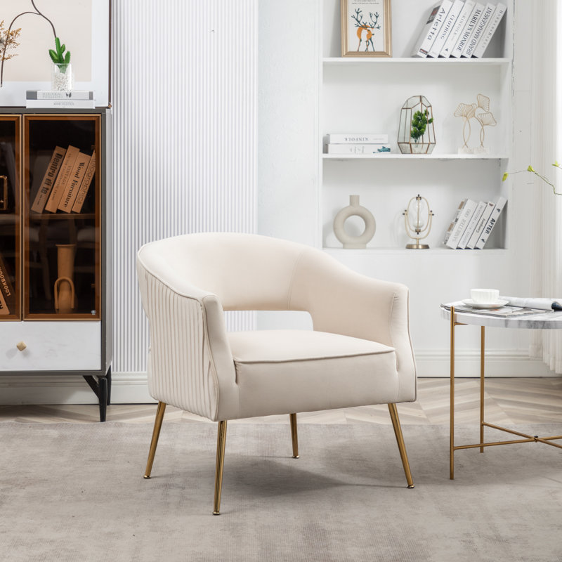 Fauteuil d'appoint en velours Chynna, Velours beige