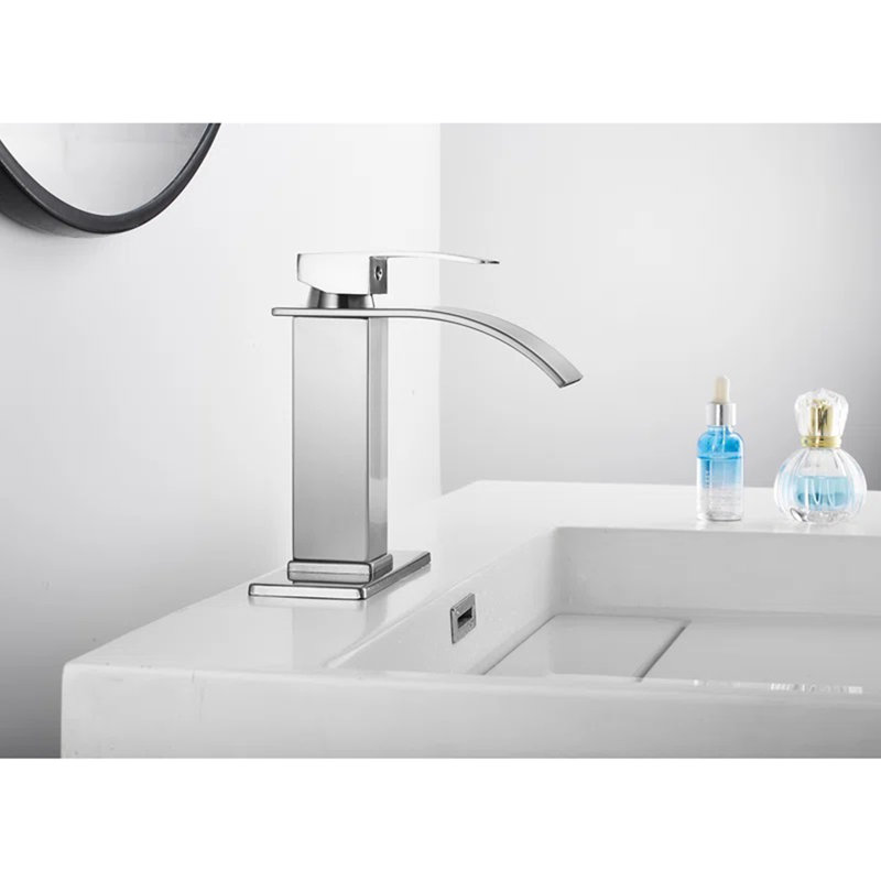 Waterfall Single Handle Single Hole Low-Arc Bathroom Faucet Drip-Free Vanity Sink Faucet With Drain Kit, Brushed Nickel