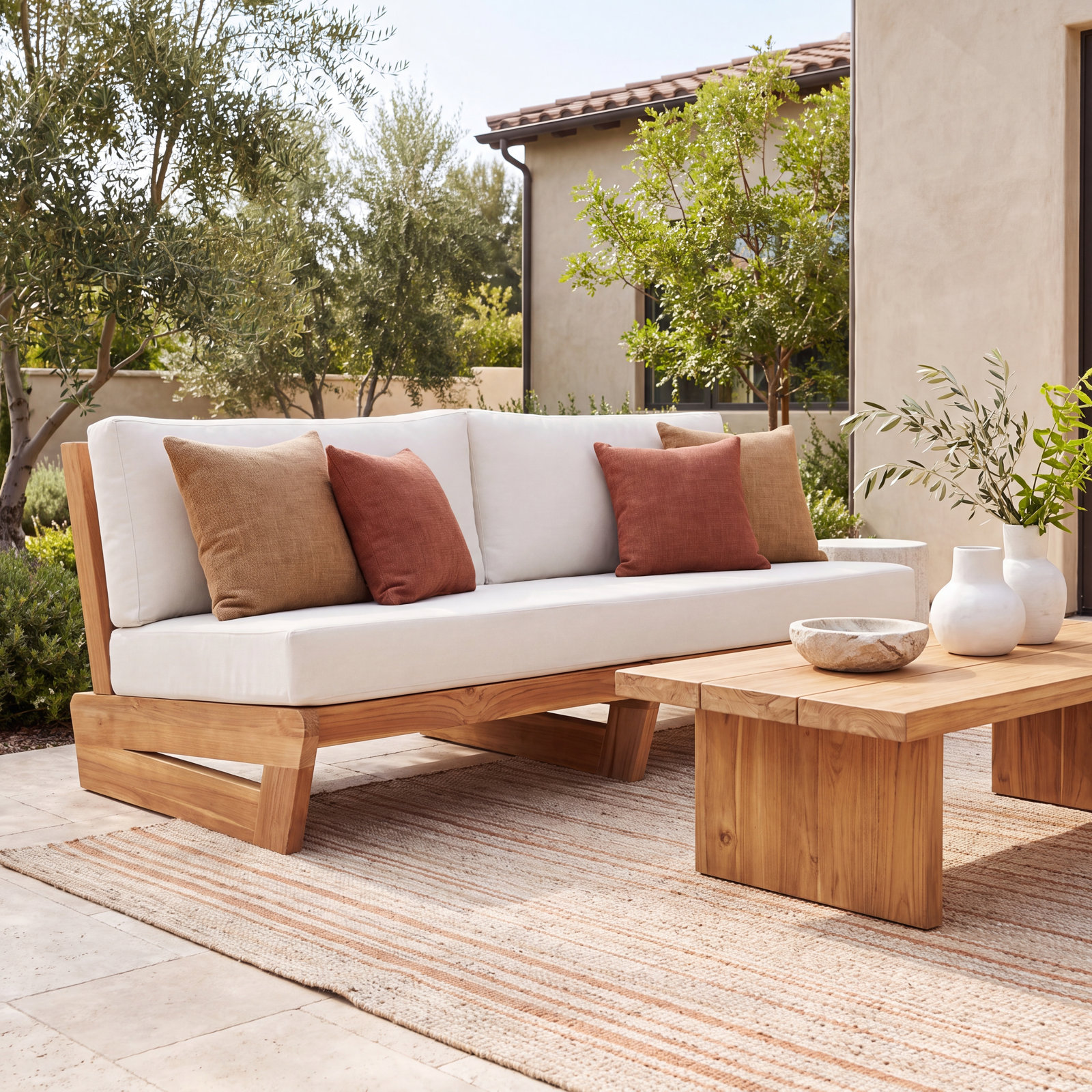 Despina 70" Teak Patio Loveseat, Beige