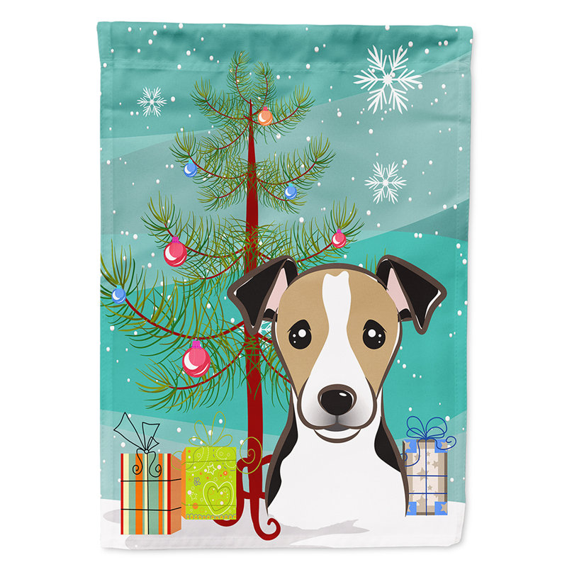 Drapeau en polyester 2 côtés sous l’arbre Silloth, Terrier Jack Russell beige clair, H 40 po x l 28 po x P 0,01 po