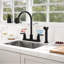 Robinet de cuisine en acier inoxydable 304 à 2 poignées noir mat avec bec rétractable