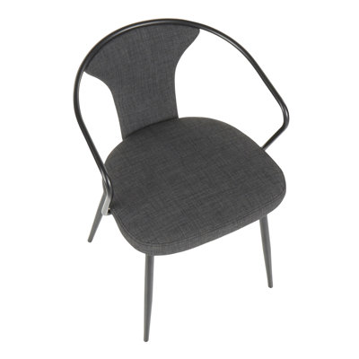 Chaise rembourrée en métal et tissu foncé.