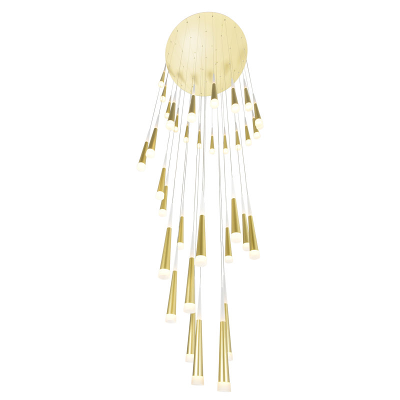 Lustre à DEL de 40 po en or satiné - Luminaire suspendu à 36 cônes avec DEL à intensité variable intégrée - Luminaire moderne pour salle à manger, vestibule