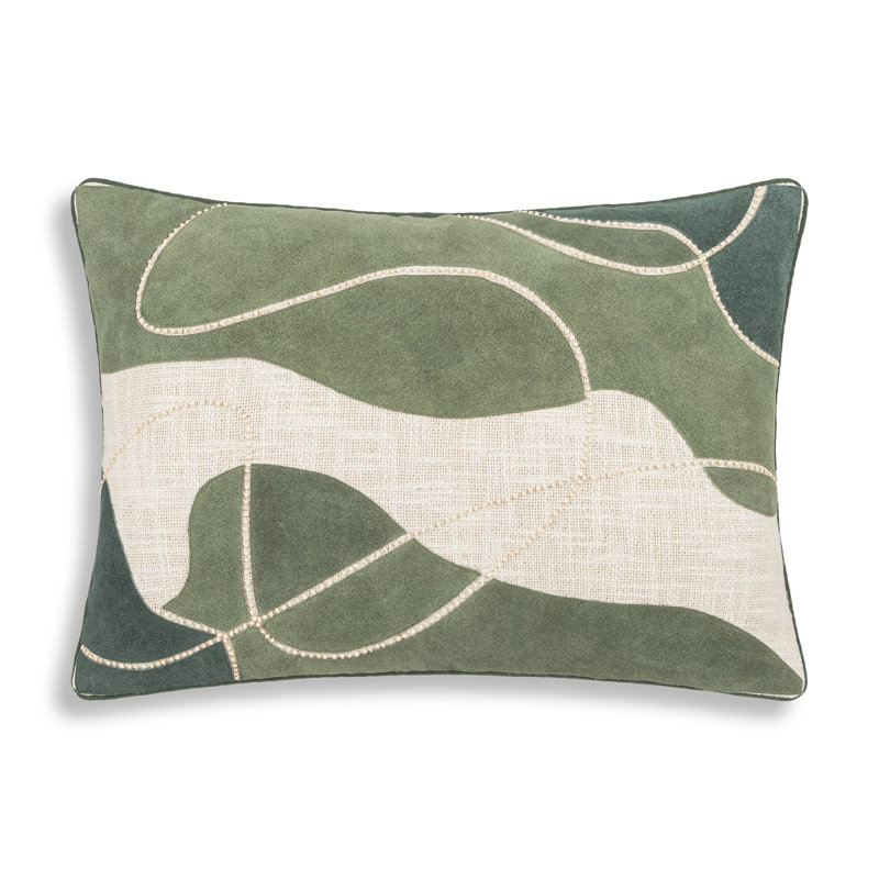 Coussin en cuir et suède vert Ember, 20'x14"