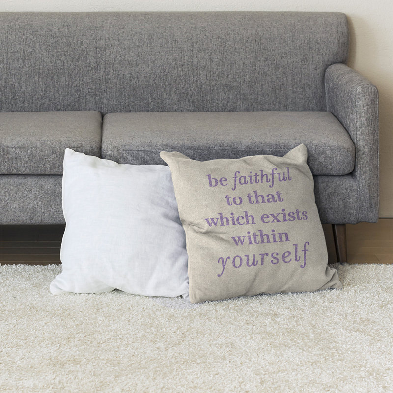 Coussin de sol be loyal to yourself, H 28 po x l 28 po, Blanc/mauve
