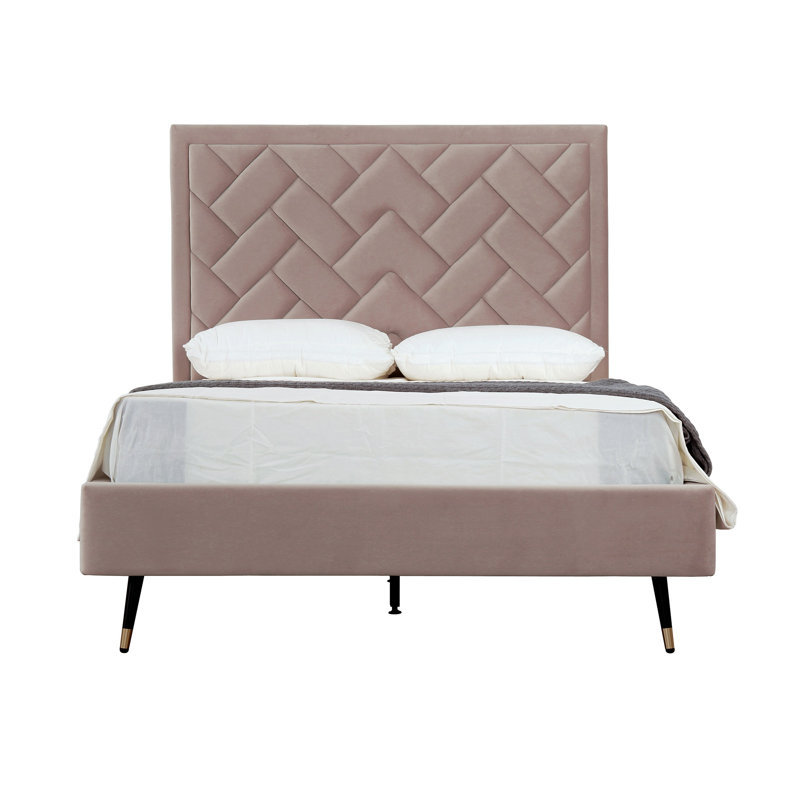 Lit plateforme tapissier Crosby, Rose, Double