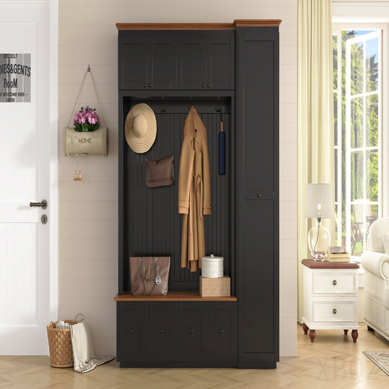 78.7''H Entryway Hall Tree With Storage Bench, 5-In-1 Hall Tree Farmhouse Coat Rack Shoe Bench With Cabinets, Drawers & Hooks For Hallway, Entryway, Living Room, Mudroom