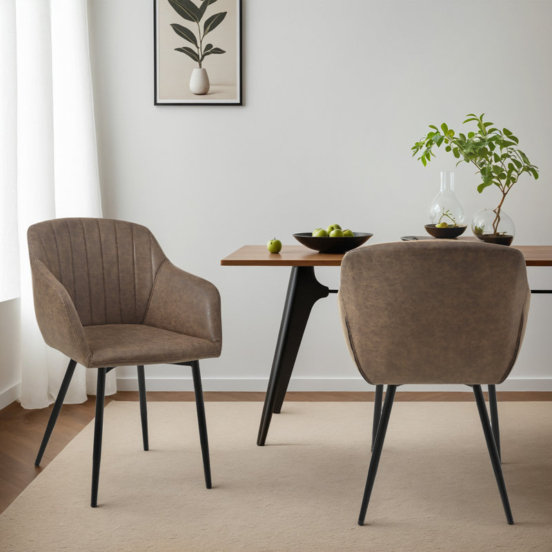 Modern Faux Leather Upholstered Dining Chairs with Metal Legs, Dark Brown PU, 2