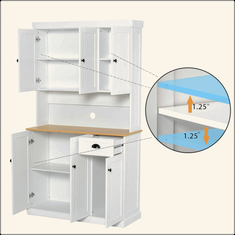 Armoire de rangement pour garde-manger de 71 po avec comptoir de four à micro-ondes, huche autoportante avec tablettes réglables, 6 portes et 1 tiroir