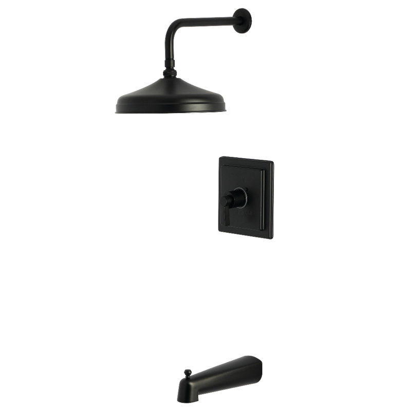 Robinet de baignoire et de douche à pression équilibrée à poignée simple Kingston Brass, Noir mat