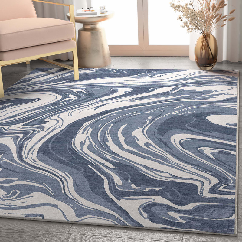  Tapis bleu abstrait à tissage plat Abstract Harmony, Rectangle 7 pi 7 po x 9 pi 10 po