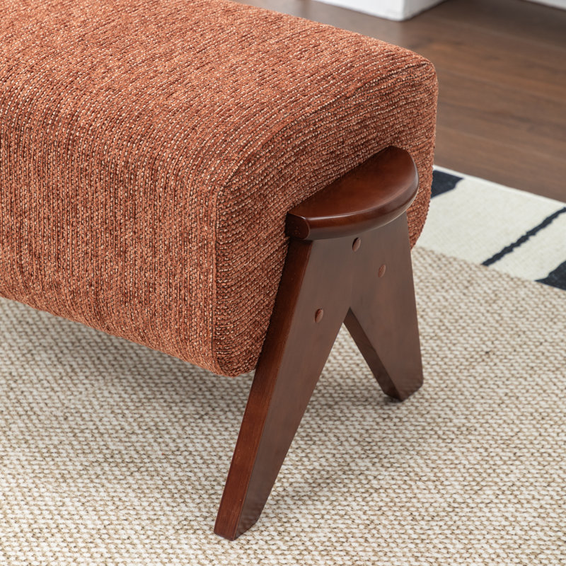 Karsen Upholstered Bench with Solid Wood Leg, Burnt Orange