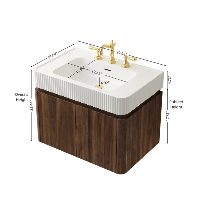 Meuble-lavabo de salle de bain, Noyer, L 30 po, Blanc
