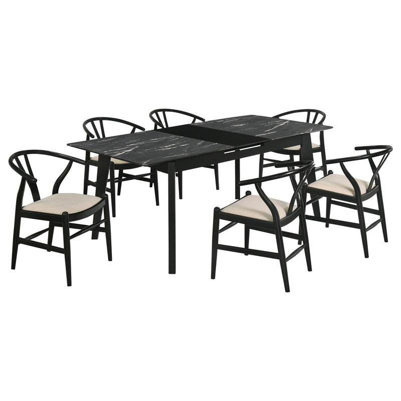 Ensemble de table de salle à manger à rallonge 7 pièces Barnard - noir, Table, 6 chaises
