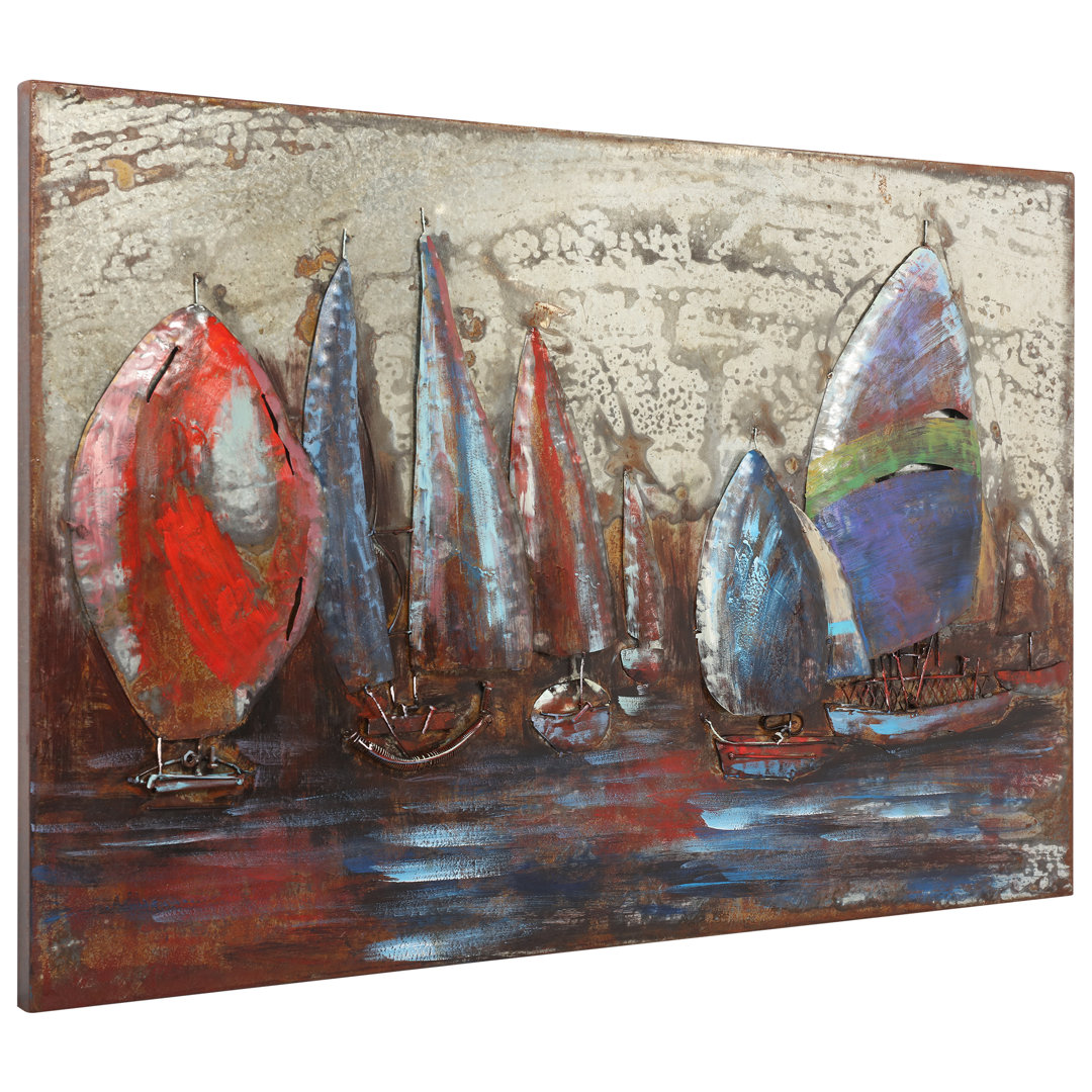 "The Regatta II" Iron Hand Painted 3D Wall Art Longshore Tides