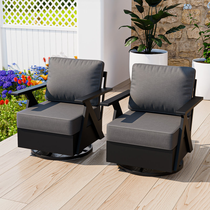 Chaise de patio pivotante en aluminium avec coussins (ensemble de 2), Gris