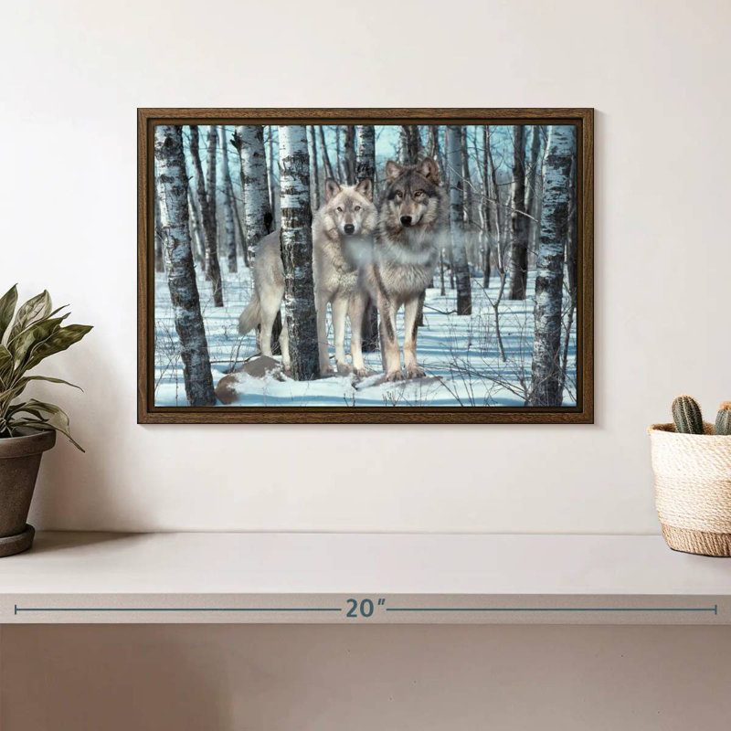 Ombres de neige, 13 po x 9 po, Cadre flottant noyer