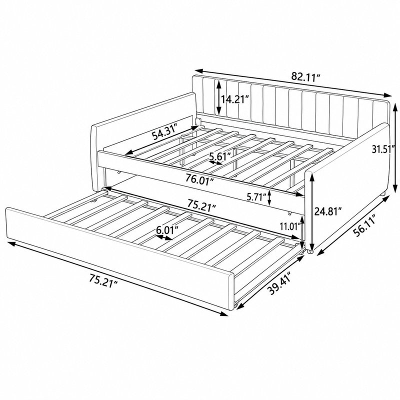 Keval Full Size Upholstered Daybed with Trundle, Beige