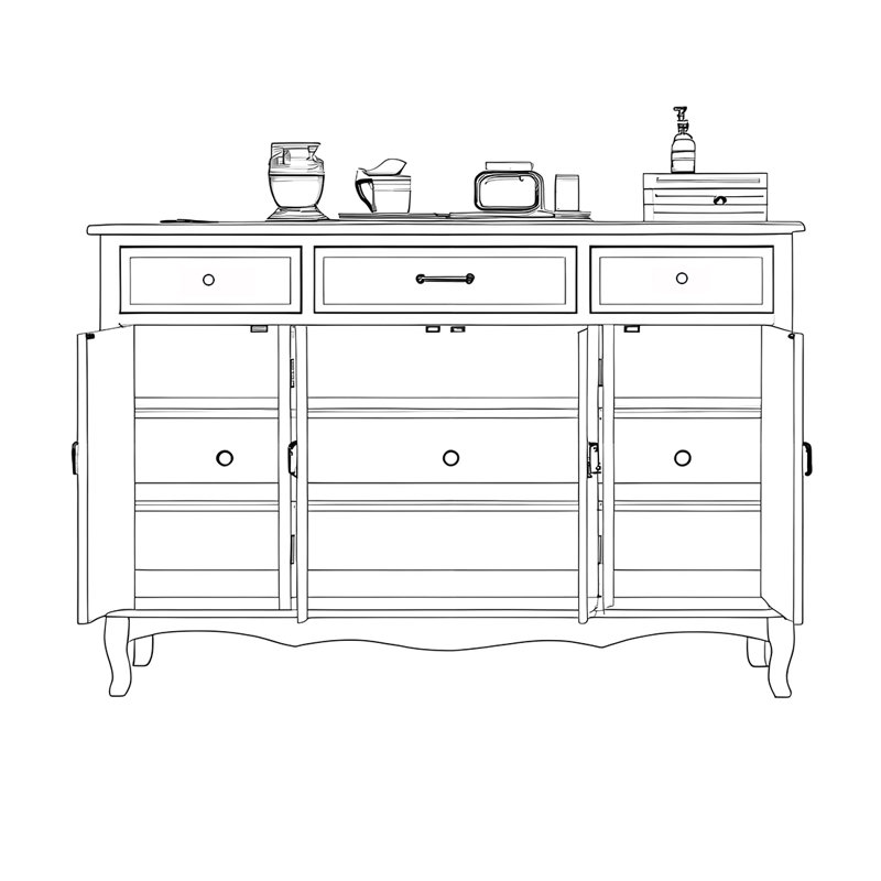 Buffet polyvalent moderne de style nordique, Blanc cassé / doré