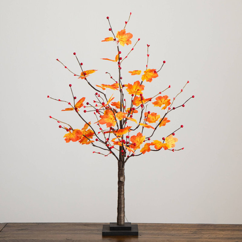 3 pi. Arbre d'automne artificiel pré-éclairé avec baies et 36 lumières DEL blanc chaud