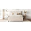 Lit plateforme tapissier avec tête de lit à motif brique et lit gigogne simple, lin beige pour lit gigogne mobile texturé