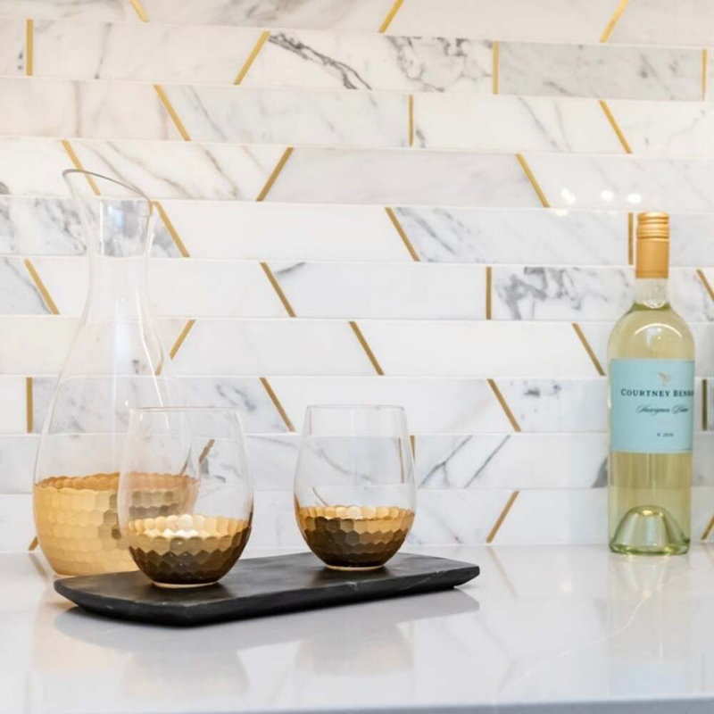 Matrix Trapezoid Marble And Brass Tile