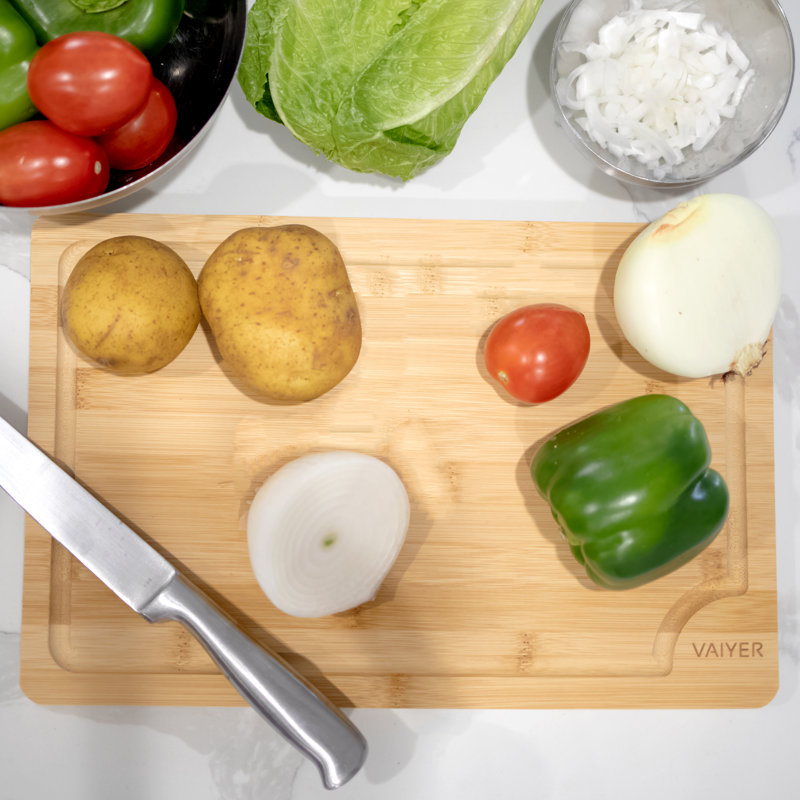 Vaiyer Bamboo Cutting Board With Juice Groove - Heavy Duty 15x9.64x0.78 Inch Kitchen Chopping Board For Meat, Veggies, Cheese - View #3