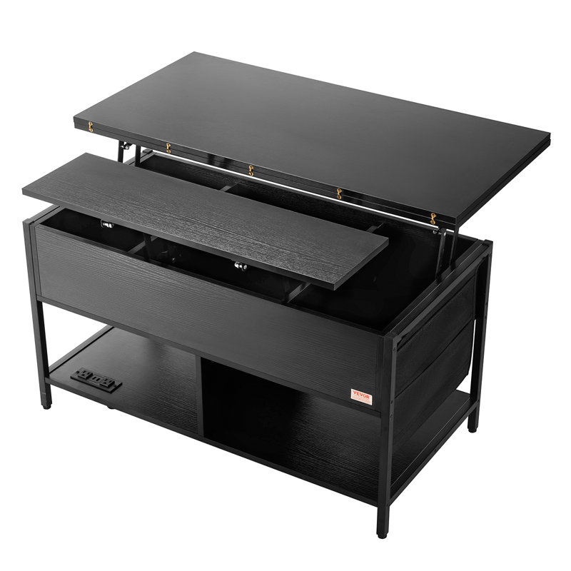 Table basse à plateau relevable rectangulaire avec lumière USB 39,4 po VEVOR, Noir