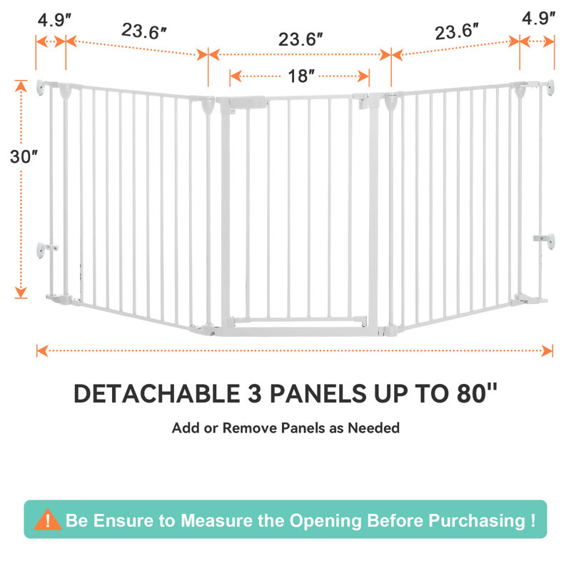 3 Metal Panels Pet Gate, White