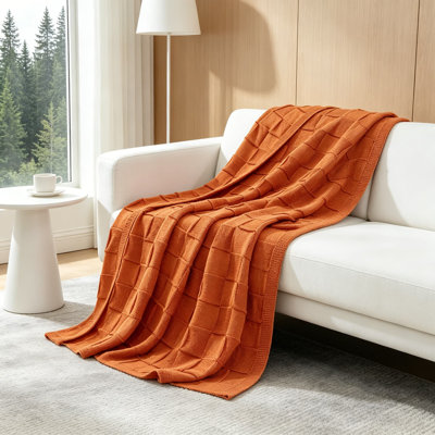 Jeté tricoté à carreaux pour canapé, couverture décorative tricotée douce pour le canapé-lit, jets chauds et légers pour le printemps et l'été