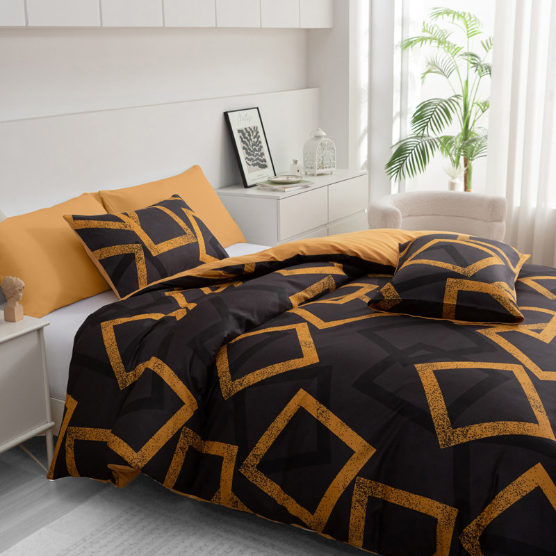 Soft Touch Reversible Duvet Cover Set with Secure Zipper & Corner Ties, Super King Duvet Cover + 2 Pillowcases