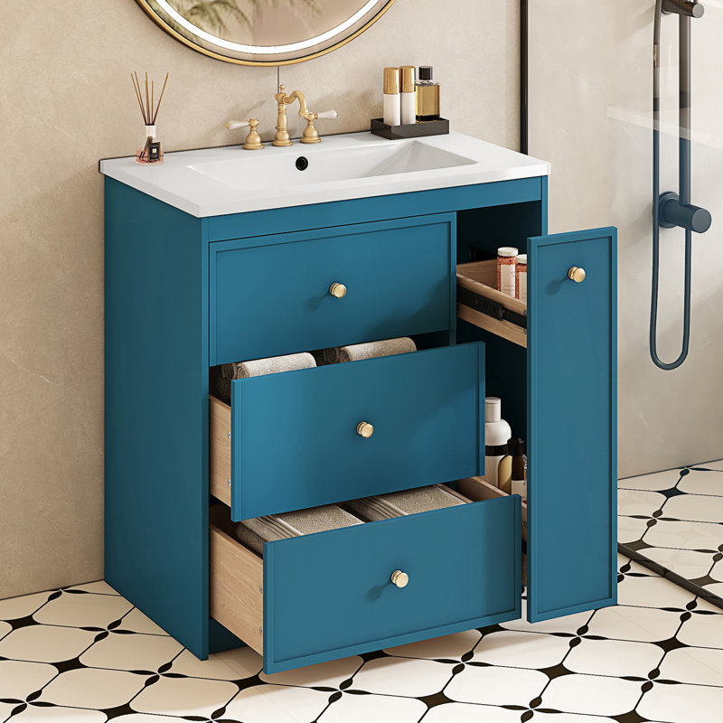 Ensemble de meuble-lavabo autoportant avec quatre tiroirs en céramique