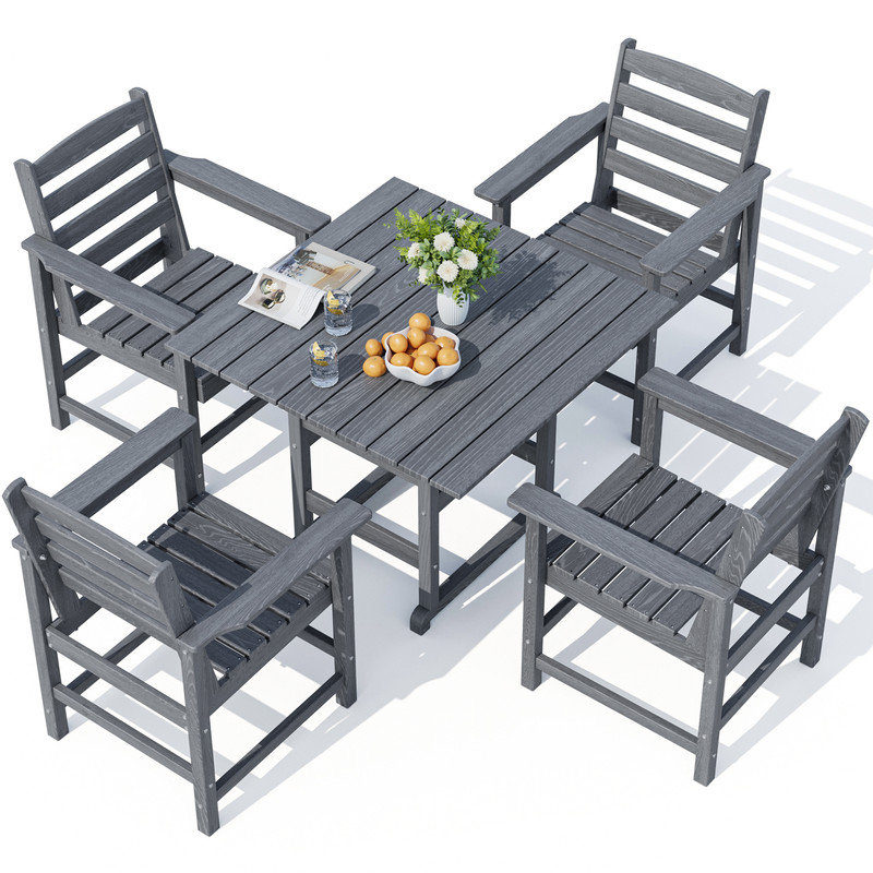 Gray 5-Piece HDPE Plastic Patio Outdoor Dining Set with Arm Chairs