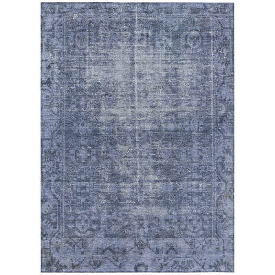 5' X 8' Navy Blue Oriental Washable Indoor Outdoor Area Rug