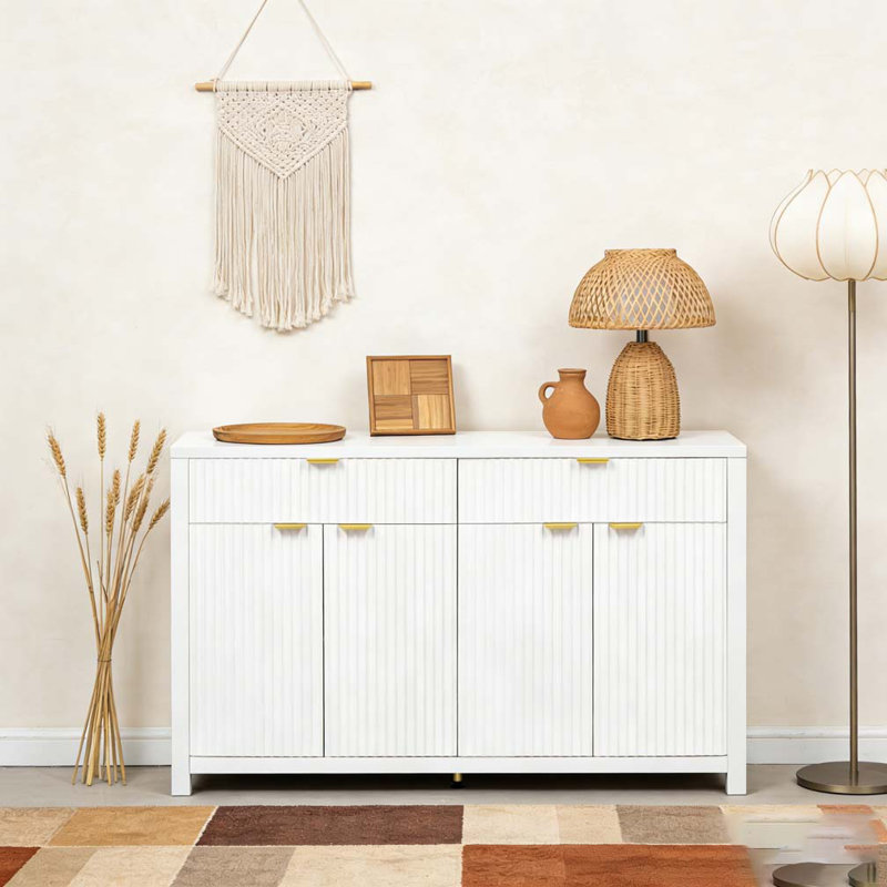 55.1'' Sideboard Buffet Cabinet with 2 Drawers & 4 Doors, Adjustable Shelves, White