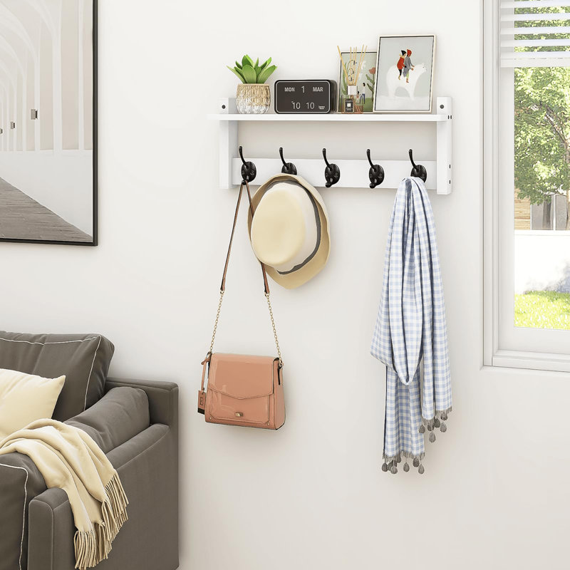 Portemanteau mural en bois avec tablette, Blanc