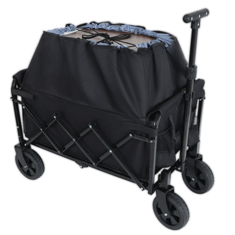Chariot utilitaire extensible à deux couches en acier avec poche de rangement supplémentaire, noir
