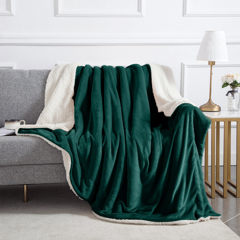 Kaylie Soft Sherpa Fleece Fur Thick Dual Sided Reversible Blanket Throw, Emerald, 150cm x 200cm