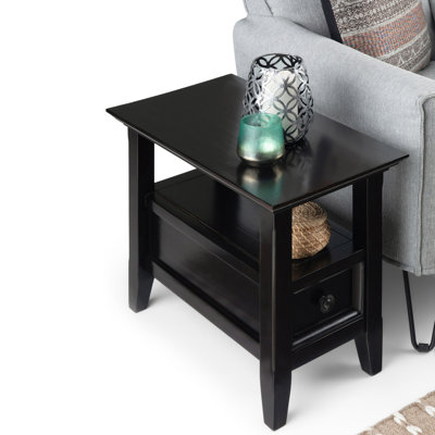 Amherst 14"W Solid Wood Transitional Narrow Rectangular End Table with Drawer and Open Shelf