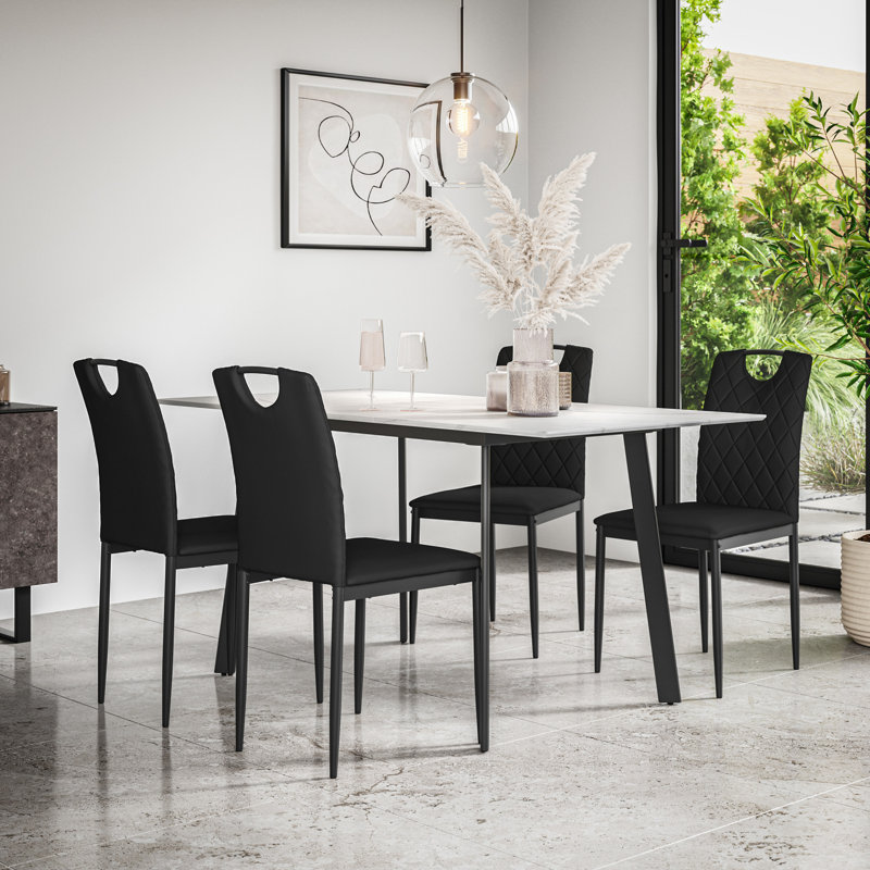Davaeh 4 - Person Dining Set, White/Black/Black