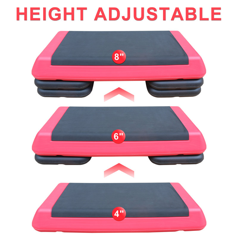 Adjustable Aerobic Stepper - Fitness Exercise Step Platform Trainer With 4 Risers For Home & Gym, Red